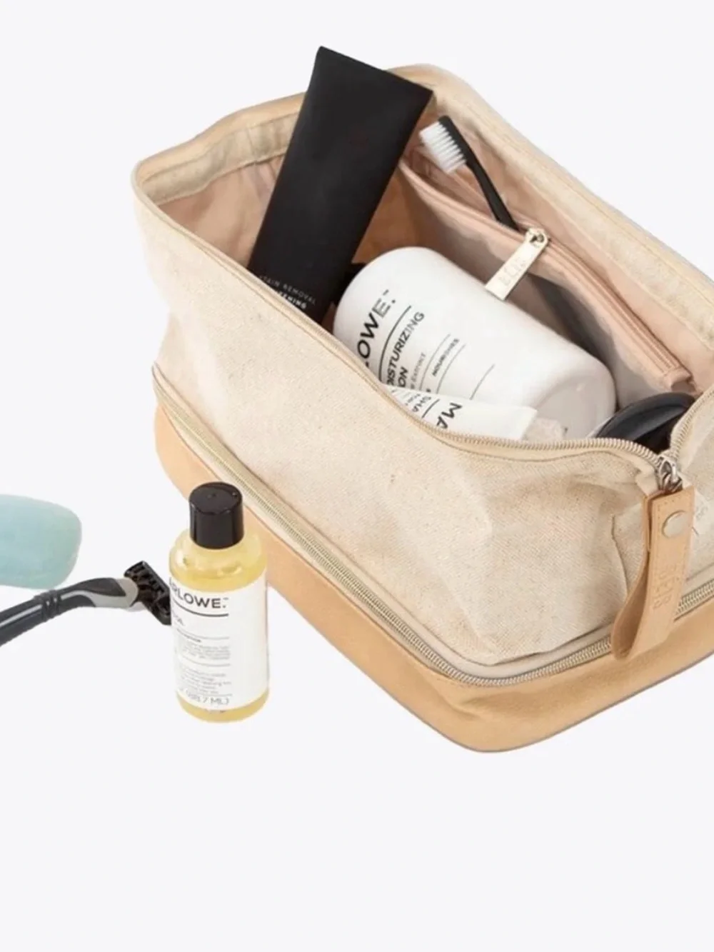 BEIS Canvas & Leather Dopp Kit in Beige